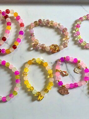 Pink and Yellow Themed Beaded Bracelets